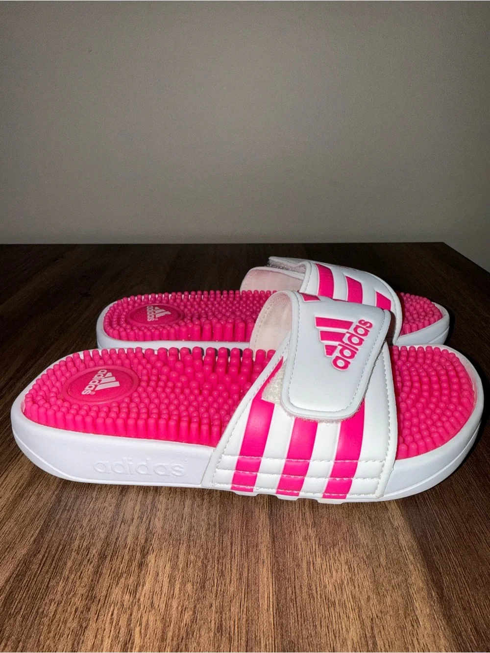 adidas Kids size 1 White and Hot Pink Slide Sandals